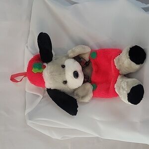 Vintage Puppy Dog Christmas Stocking Puppet Plush Santa's Best Bib Overalls